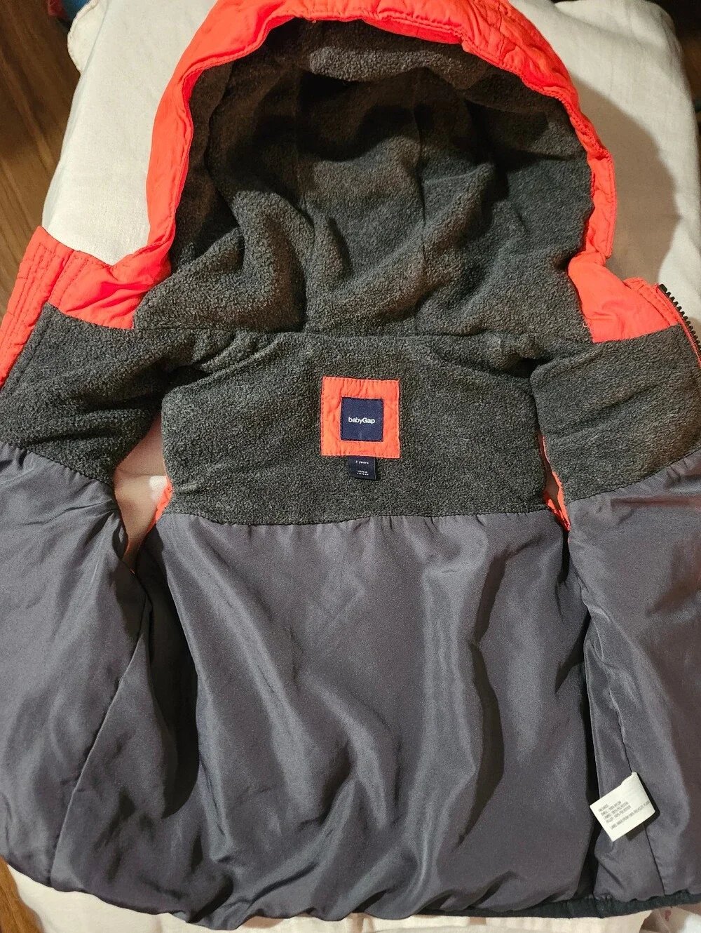 babyGAP Orange Kids Hooded Puffer Vest with Black & Charcoal Gray Hood Lining